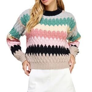 Strut & Bolt Womens Honeycomb Striped Pullover Sweater Gray‎ Blue Size Small